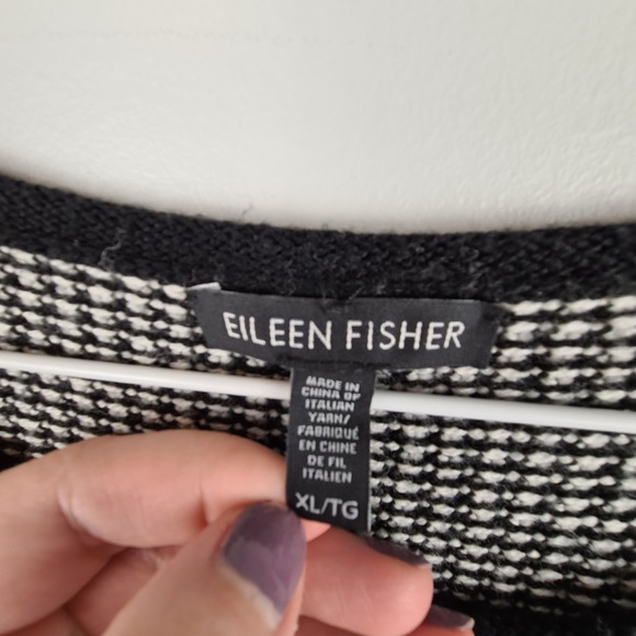 Eileen Fisher Merino Wool Black and White Crew Neck Sweater XL - Picture 2 of 6